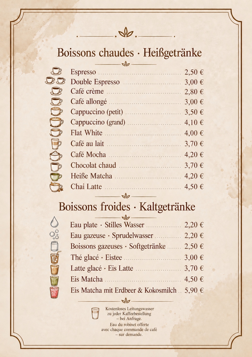 Getränkekarte Café La France